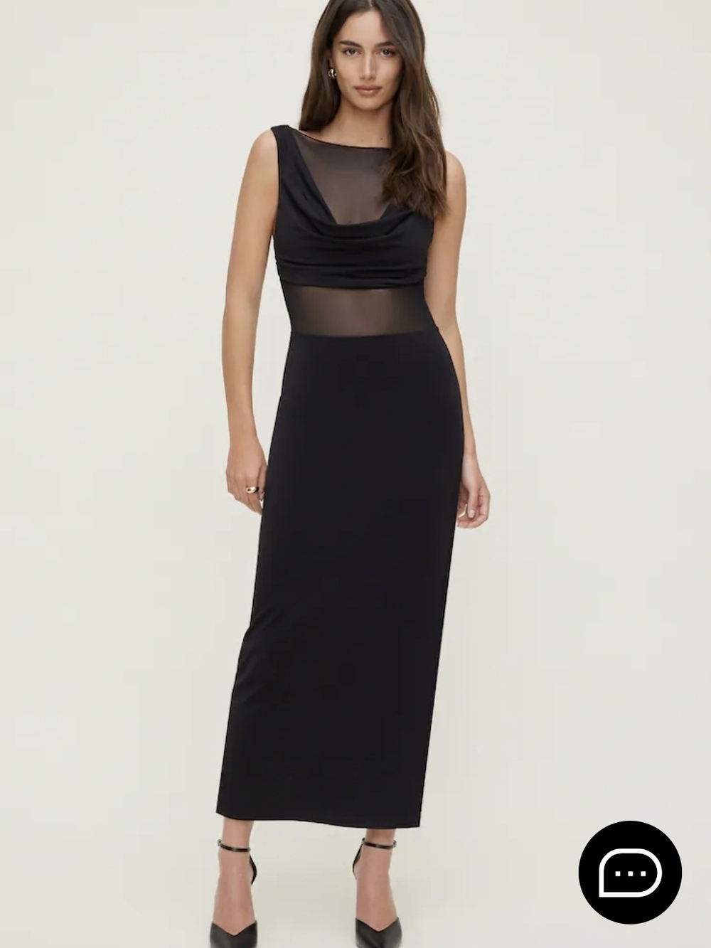 Dynamite Sheer-Panel Black Maxi Dress with Cowl Neck